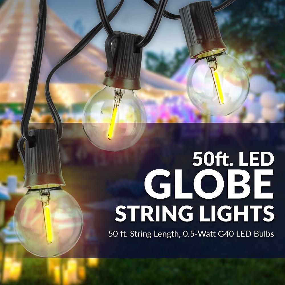 Newhouse Lighting Indoor Outdoor 50 Ft Plug In Party Led String Lights With 55 Globe G40 Bulbs 5 Free Included Pstringled50 The Home Depot - 50ft Outdoor Patio String Lights With 50 Clear Globe G40 Bulbs Newhouse Lighting Indoor Outdoor 50 Ft Plug In Party Led String Lights With 55 Globe G40 Bulbs 5 Free Included Pstringled50 The Home Depot - 50ft Outdoor Patio String Lights With 50 Clear Globe G40 Bulbs