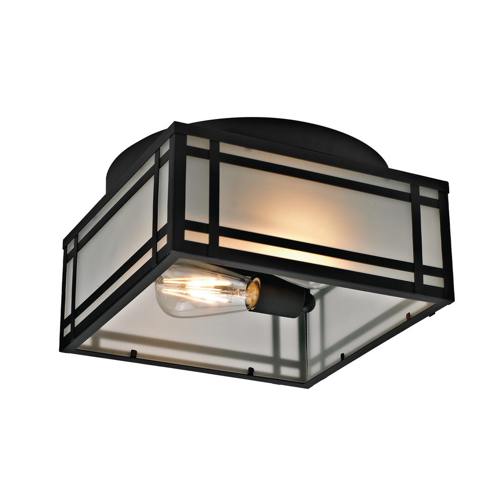 Addington Park 2 Light Mission Style Outdoor Flush Mount Light With Frosted Glass Black