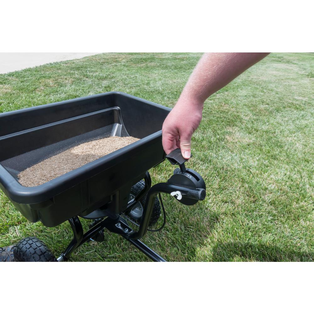 Lawn Fertilizer Spreader Pull Tow Behind Grass Seed Salt Broadcast Top