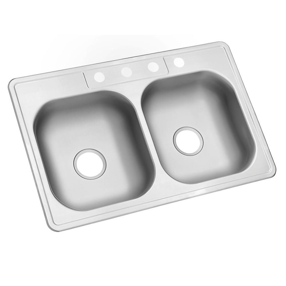 Glacier Bay Drop-In Stainless Steel 33 in. 4-Hole Double Bowl Kitchen ...