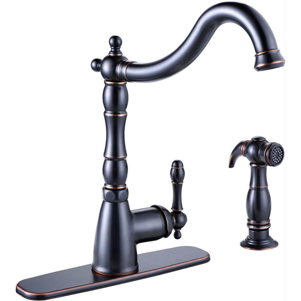 Premier Charlestown Single Handle Standard Kitchen Faucet With Side Sprayer In Parisian Bronze