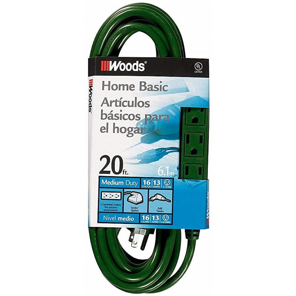 Woods 20 Ft Multi Outlet 3 Extension Cord With Power Tap Green 859 The Home Depot