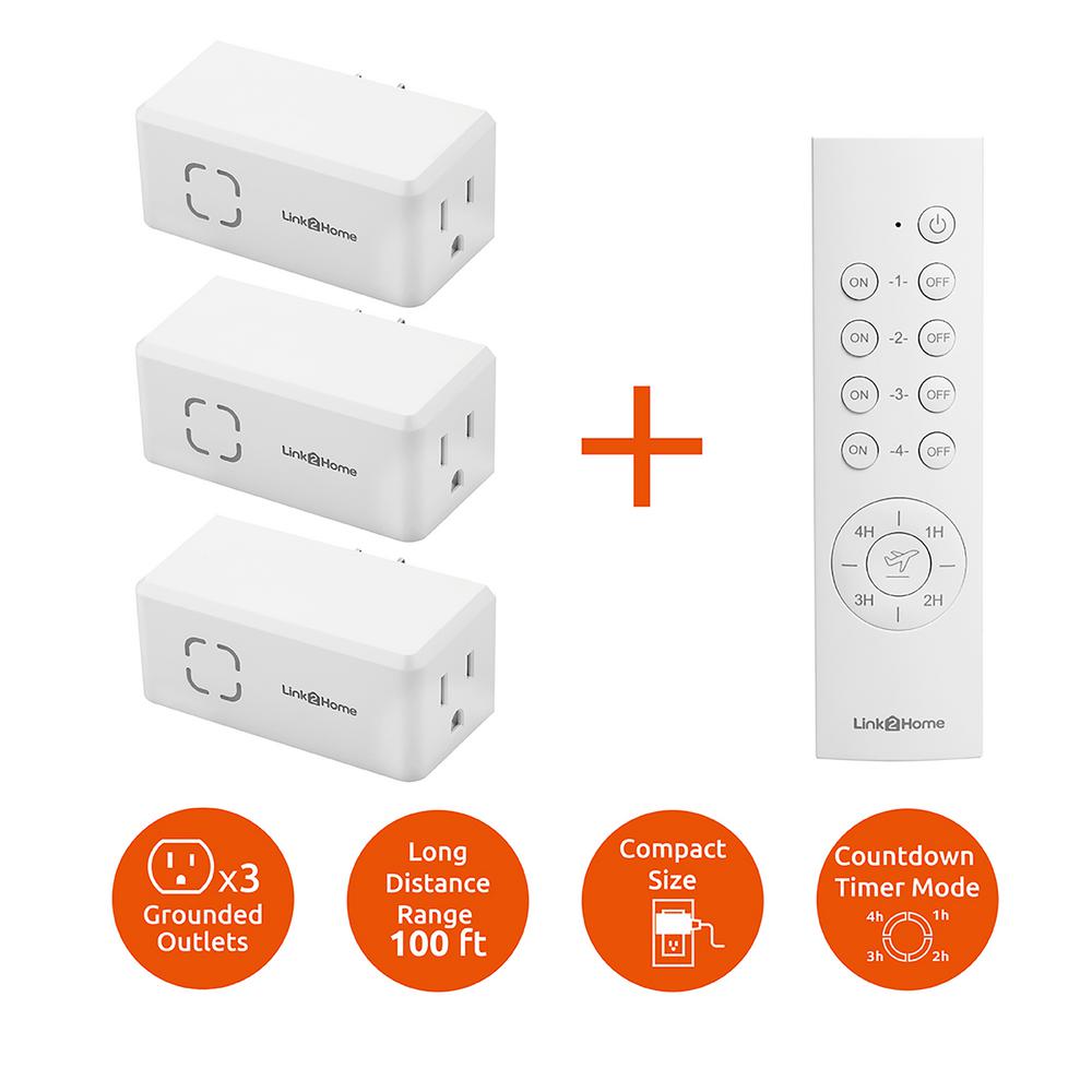 Link2home Wireless Indoor Remote Control Outlet Switch With Countdown Timer And Random Away Mode 3 Rcvs And 1 Remote