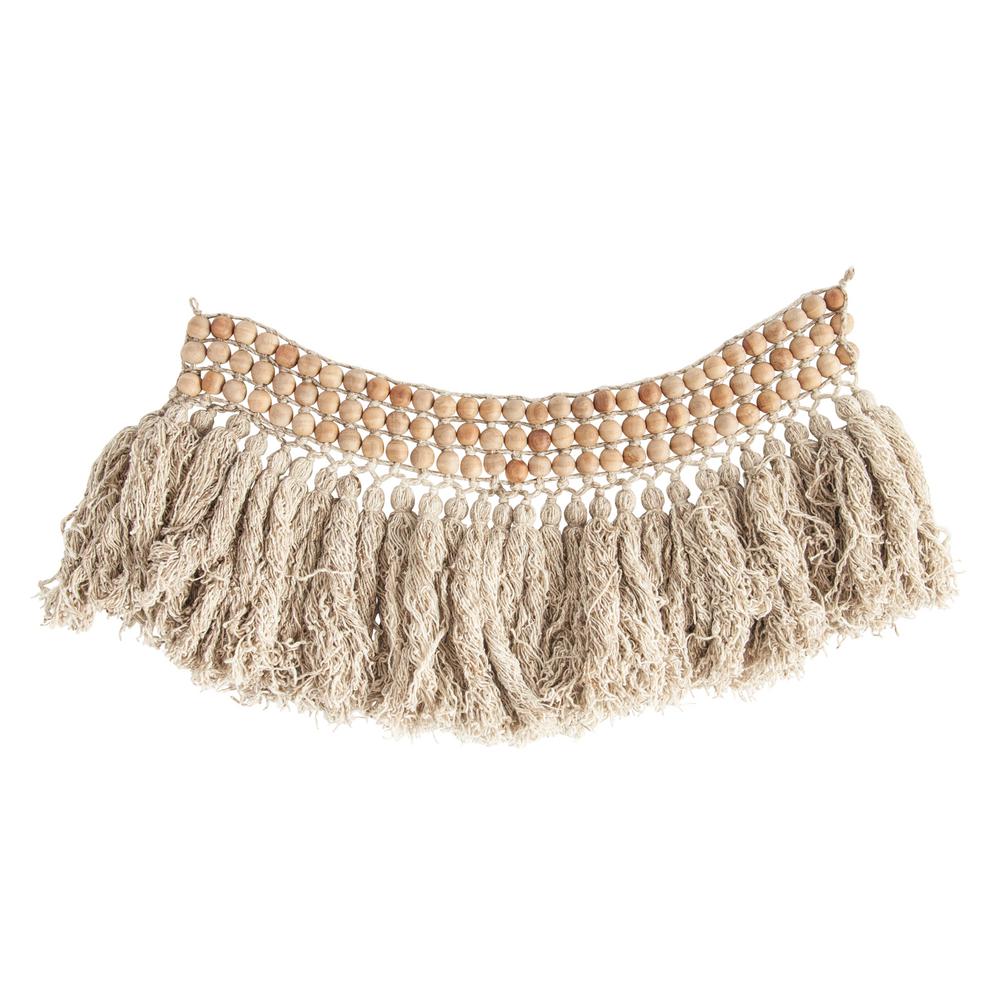 3r Studios Brown Wool And Wood Bead Wall Hanging With Fringe