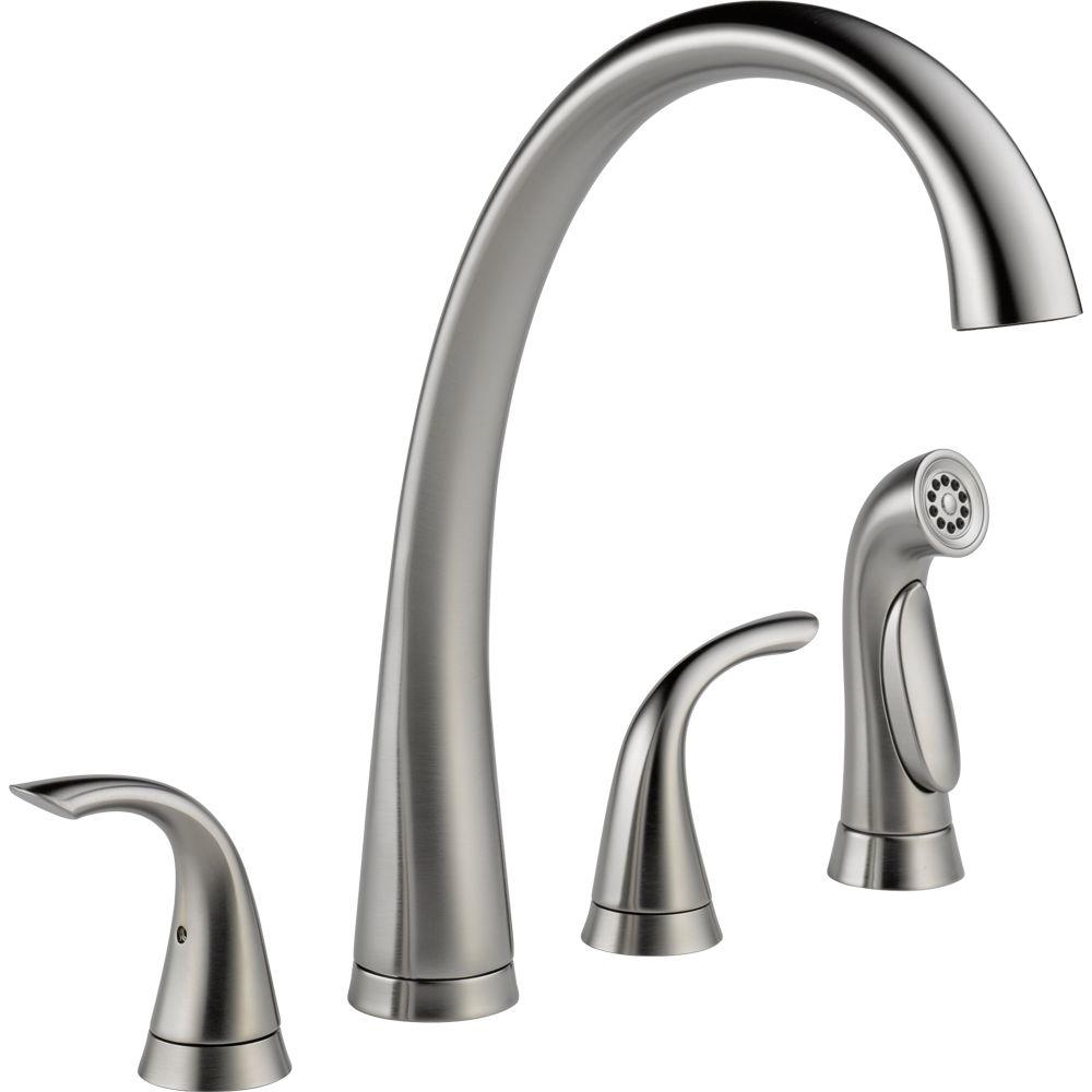 Delta Pilar 2 Handle Standard Kitchen Faucet With Side Sprayer In   Arctic Stainless Delta Basic Kitchen Faucets 2480 Ar Dst 64 1000 