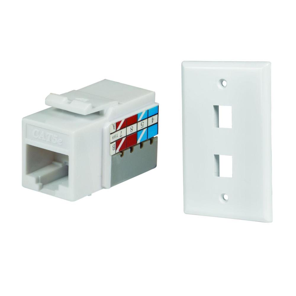 commercial electric category 5e jack white 5025 wh the home depotcommercial electric 2 port wall plate and category 5e jack in white (10