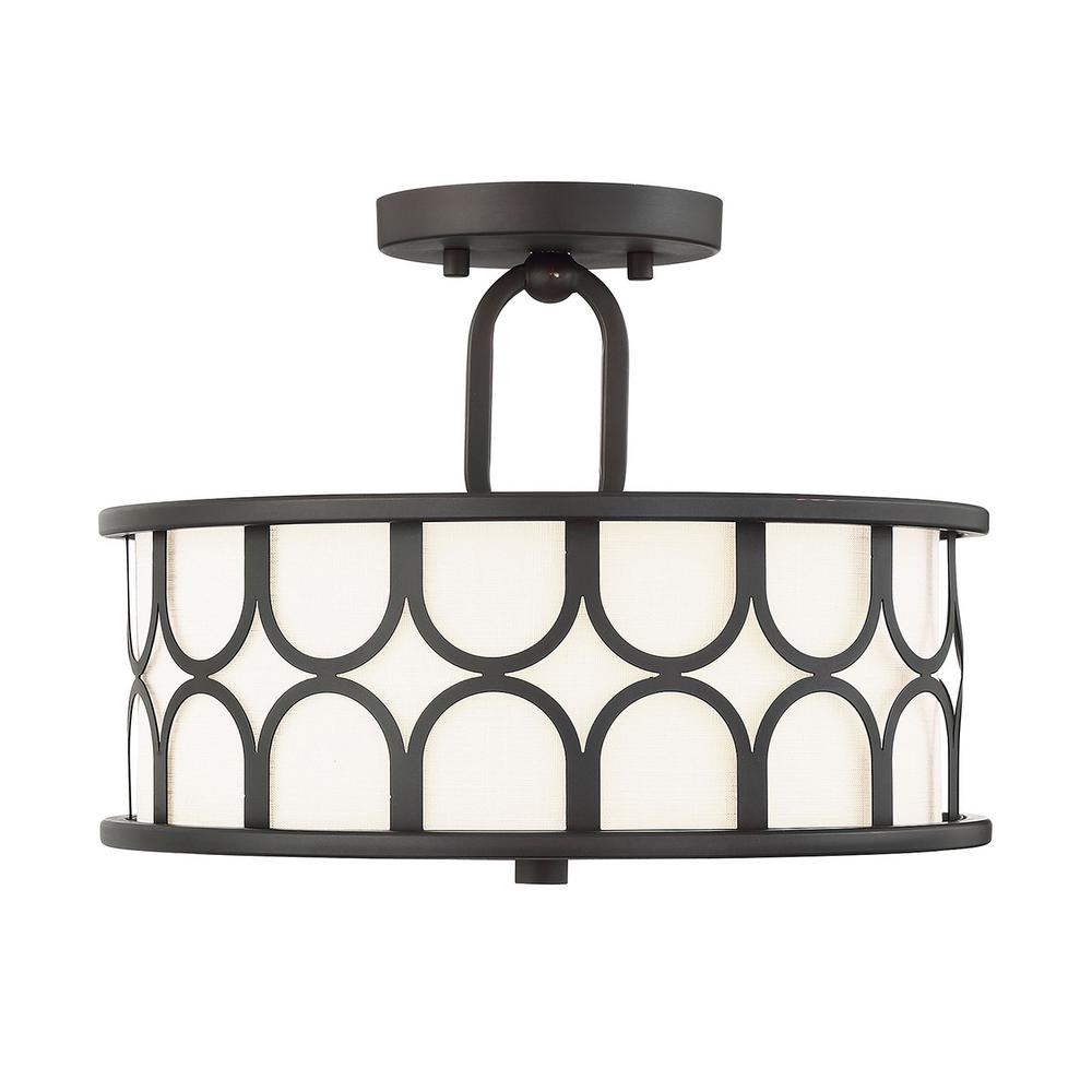 Filament Design 2 Light Oil Rubbed Bronze Semi Flush Mount With White Fabric Shade