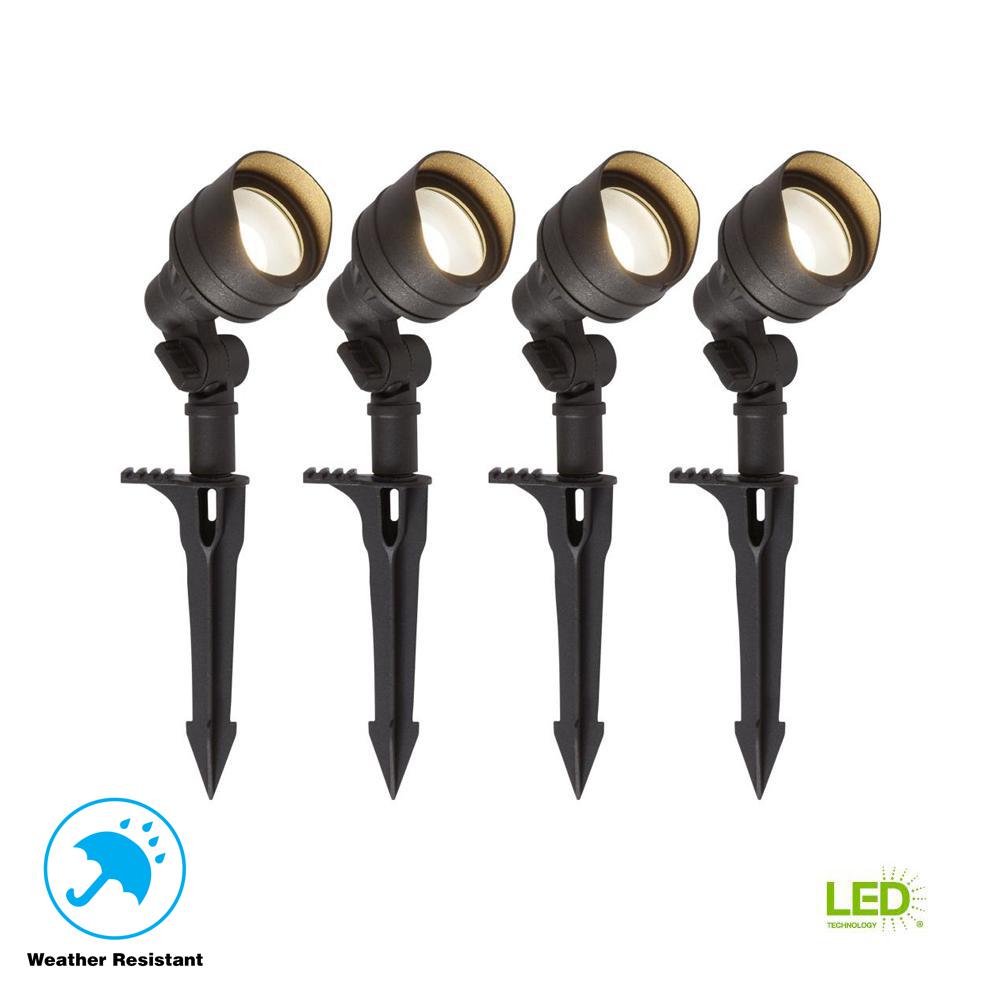 Hampton Bay Low-Voltage 20-Watt Equivalent Black Outdoor Integrated LED Landscape Flood Light (4-Pack)