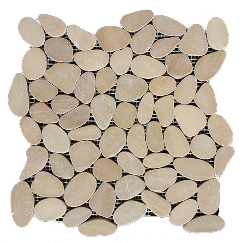 Rain Forest 12 In X Tan Honed Sliced Pebble Floor And Wall Tan Honed Sliced Pebble Floor