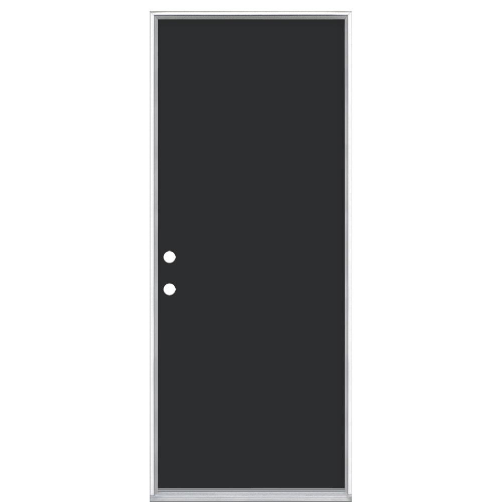 Masonite 32 In X 80 In Flush Right Hand Inswing Jet Black Painted Steel Prehung Front Exterior Door No Brickmold