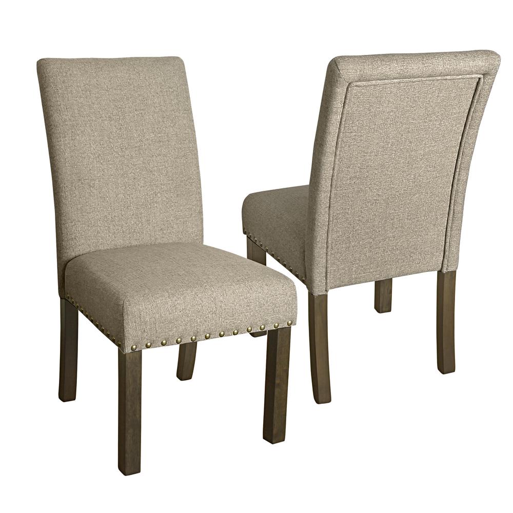 Homepop Michele Parsons Light Tan Upholstered Dining Chairs With Nailhead Trim Set Of 2 K6380 F1326 The Home Depot