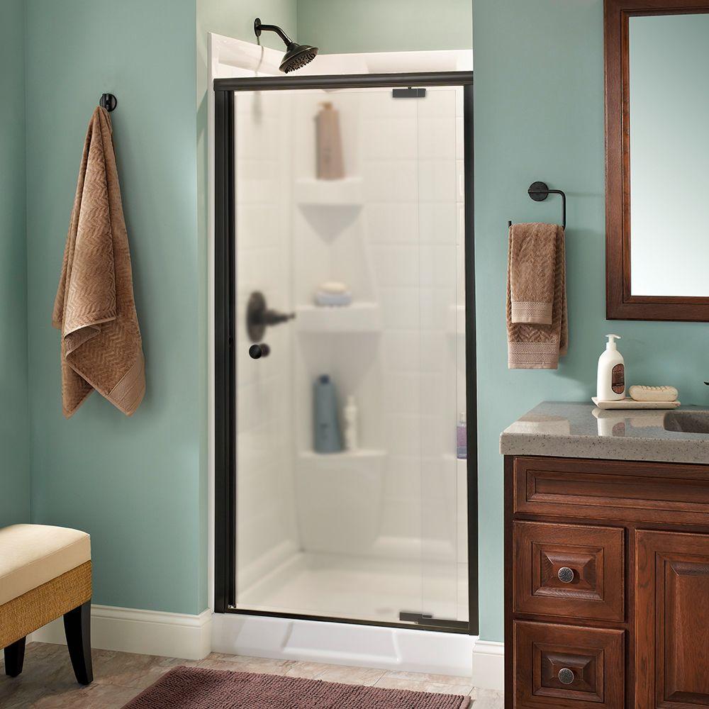 Delta Silverton 36 In X 66 In Semi Frameless Pivot Shower Door In Bronze With Niebla Glass 9438