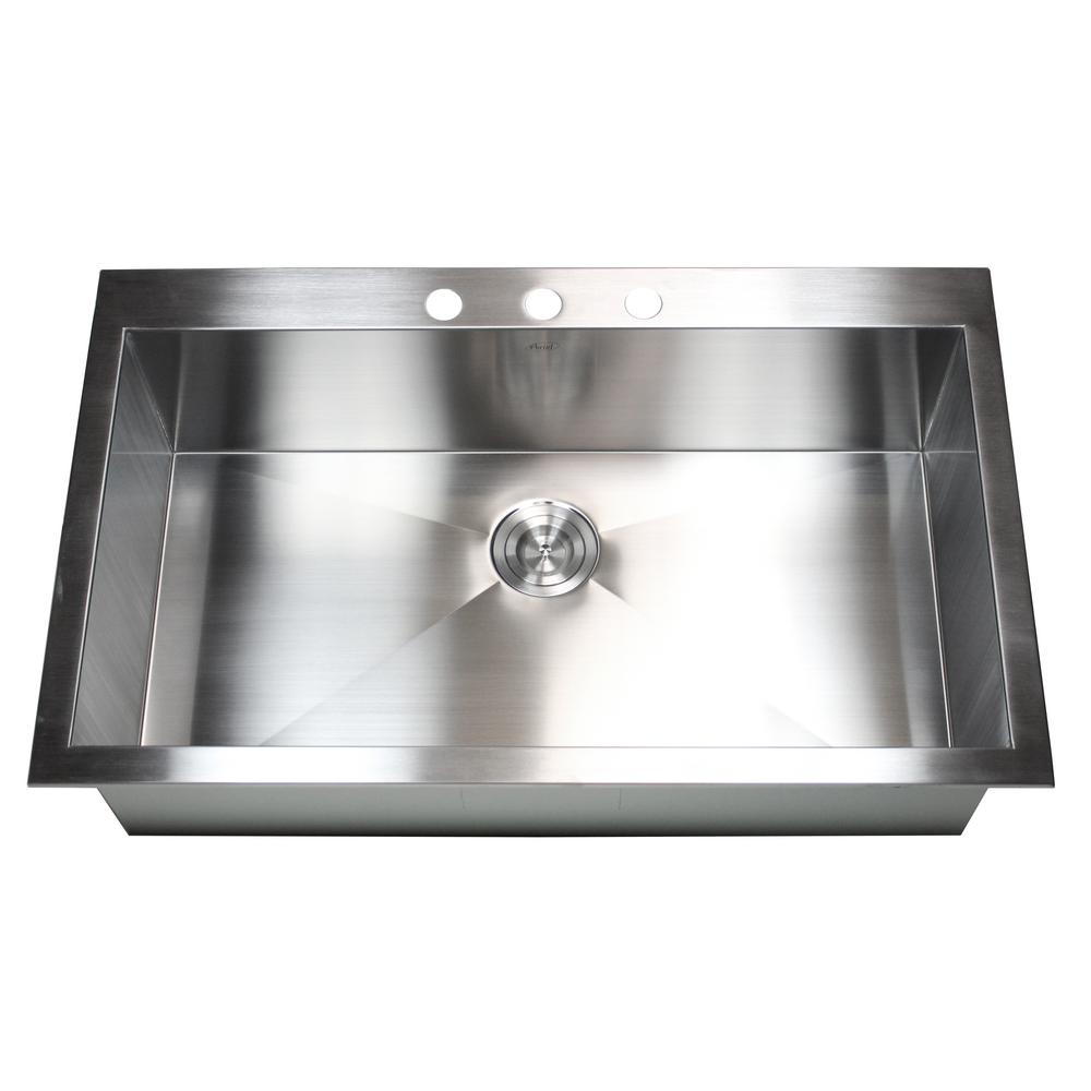 Kingsman Hardware Topmount Drop In 16 Gauge 36 In X 22 In X 10 In Stainless Steel Single Bowl Zero Radius Kitchen Sink