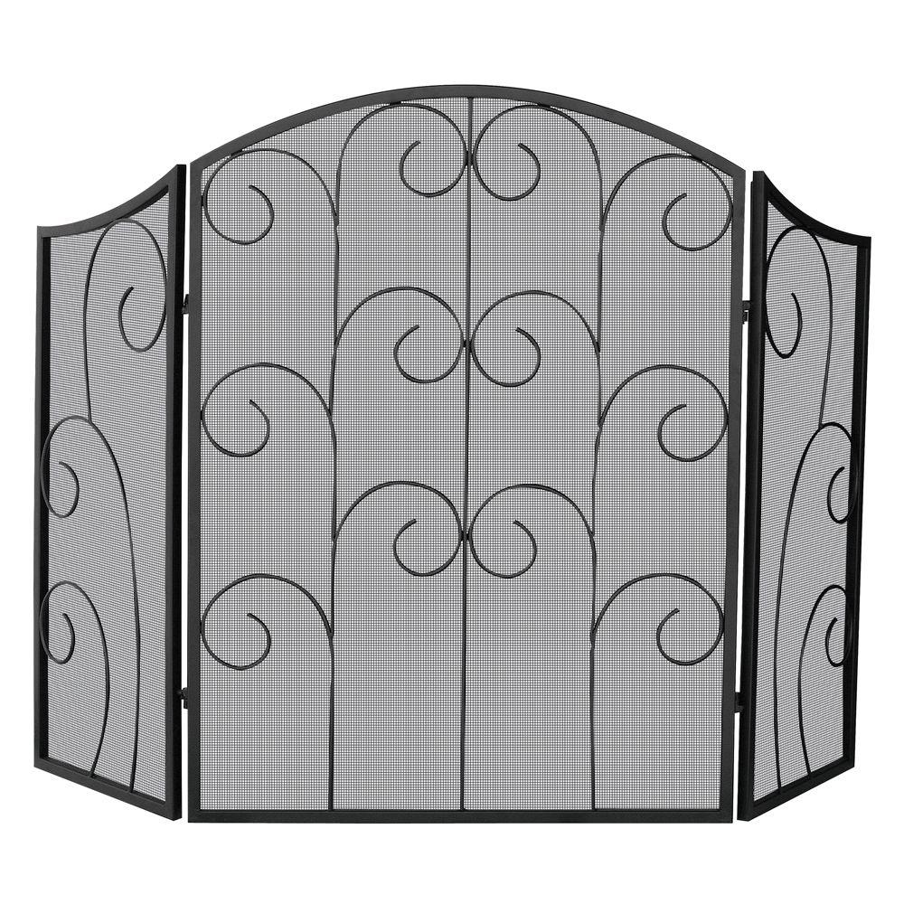 Reviews For Uniflame Black Wrought Iron 52 In W 3 Panel Fireplace Screen With Decorative Scroll And Heavy Guage Mesh S 1015 The Home Depot - Black Fireplace Screen Wrought Iron Reviews For Uniflame Black Wrought Iron 52 In W 3 Panel Fireplace Screen With Decorative Scroll And Heavy Guage Mesh S 1015 The Home Depot - Black Fireplace Screen Wrought Iron