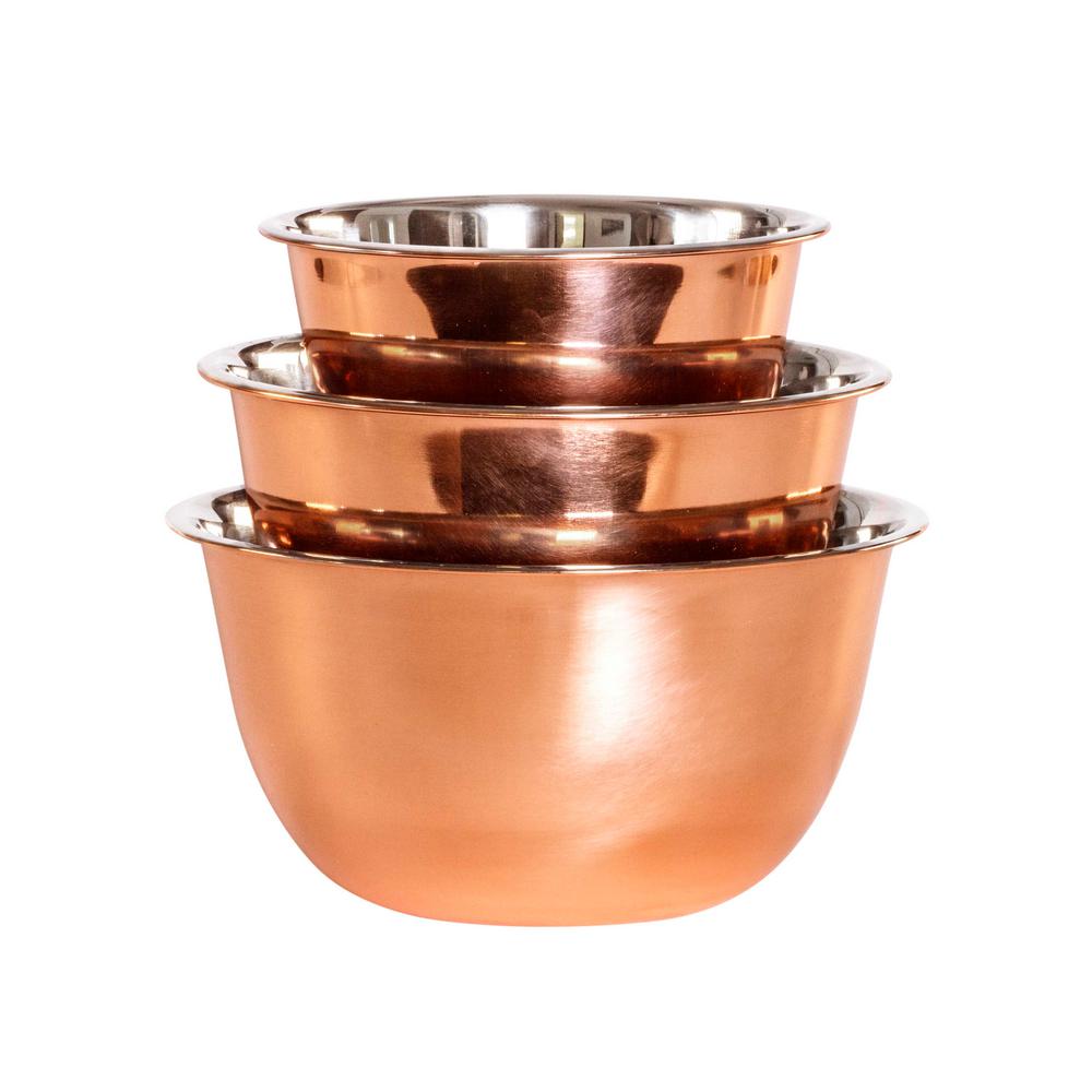 3 Piece Copper Stainless Steel Mixing Bowl Set Mw3464 The Home Depot 3 Piece Copper Stainless Steel Mixing Bowl Set