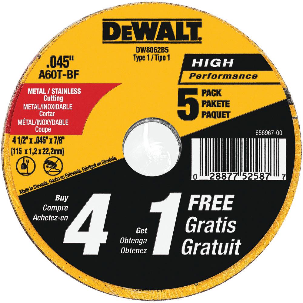 25 Dewalt DW8052 5 x .040 x 7//8 Type 1 Metal Stainless Cutting Wheels