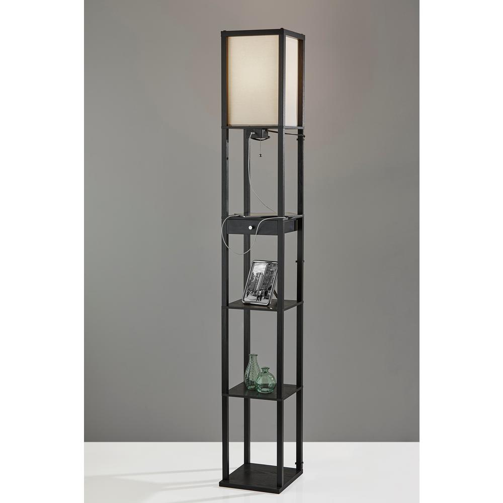 Black Wood Shelf Floor Lamp, Black Floor Lamp With Shelves