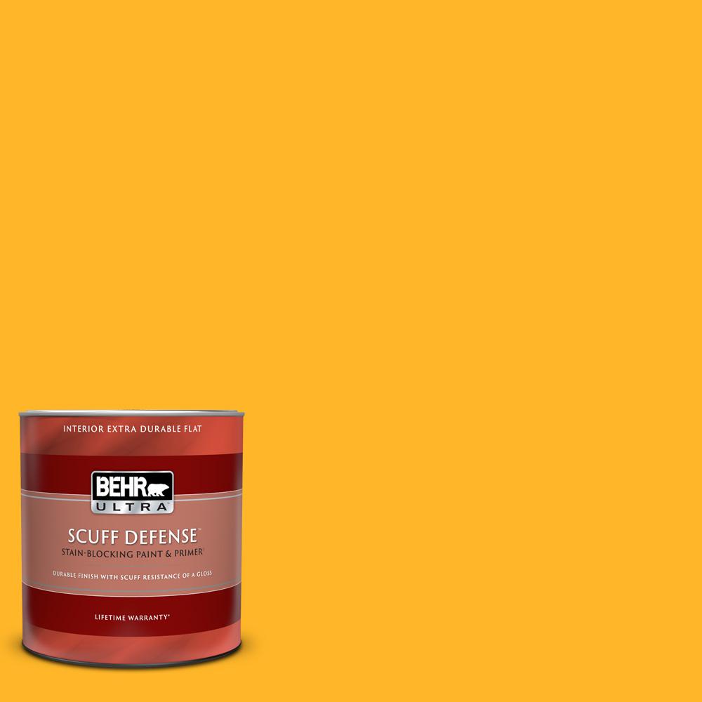 BEHR ULTRA 1 qt. P2607 Extreme Yellow Extra Durable Flat Interior Paint & Primer172304 The