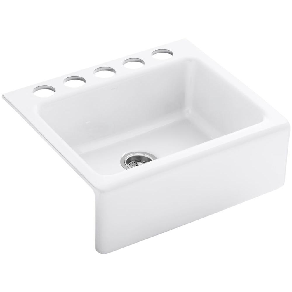 Alcott Undermount Farmhouse Apron-Front Fireclay 25 in. 5-Hole Single Bowl Kitchen Sink in White