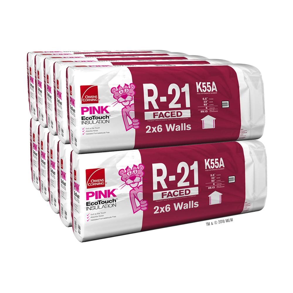 R 21 Ecotouch Pink Kraft Faced Fiberglass Insulation Batt 23 In X 93 In 10 Bags