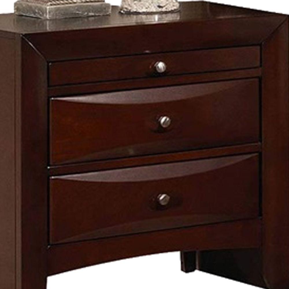 Benjara Cherry Brown Wooden Two Drawer Nightstand With One Pull Out Tray 25 63 L X 16 81 W X 25 39 H Bm194244 The Home Depot