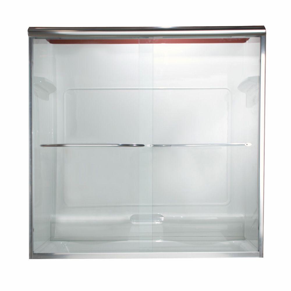 American Standard Euro 44 In X 70 Semi Frameless Sliding Tub Semi Frameless Sliding Tub Door In Silver With Clear Glass