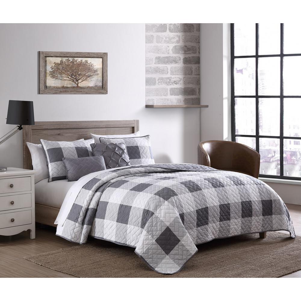 Addison Rugs Buffalo Plaid 7 Piece Gray And White King Bed In A