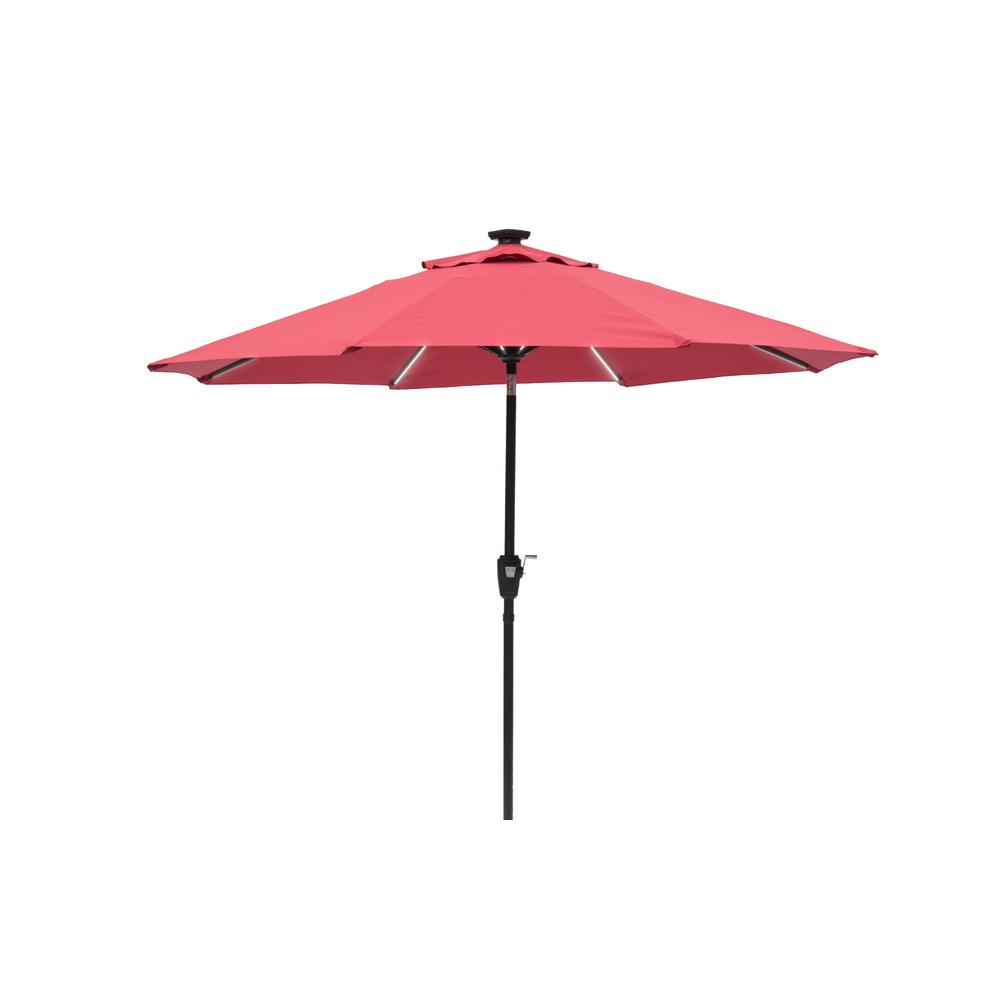 Sun Ray 9 Ft Round Next Gen Solar Lighted Market Patio Umbrella In Scarlet 841028 The Home Depot