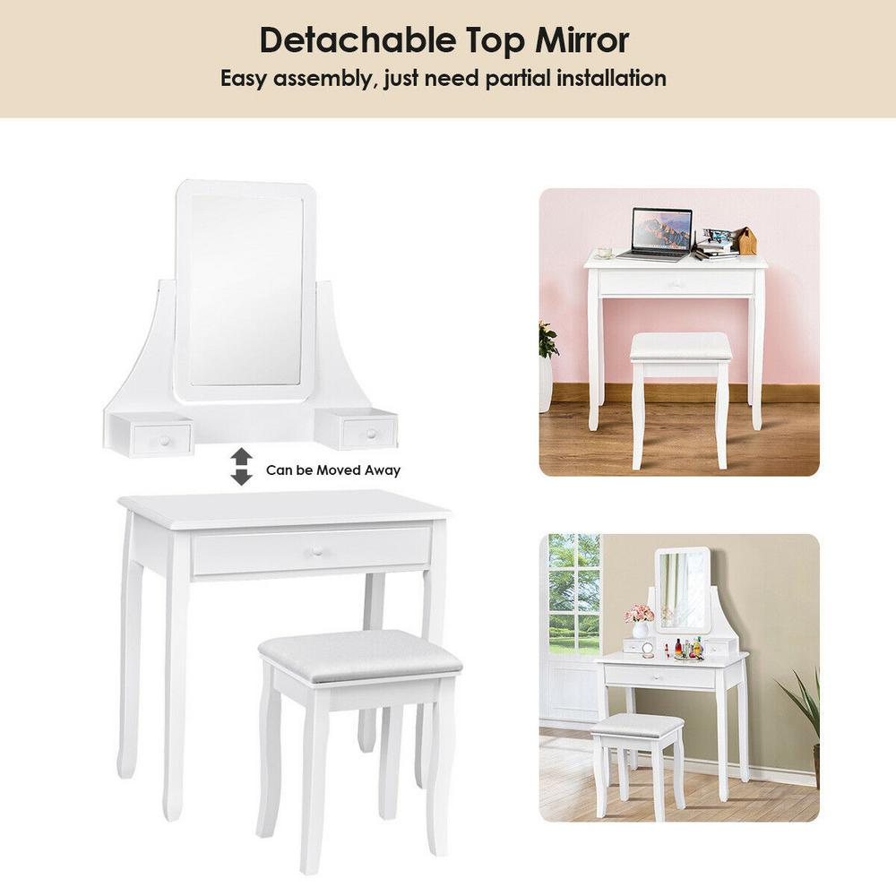 White Vanity Dressing Table Set Mirror Desk Furniture Stool 3 Storage Bo White Vanity Dressing Table Set Mirror Desk Furniture Stool 3 Storage Bo