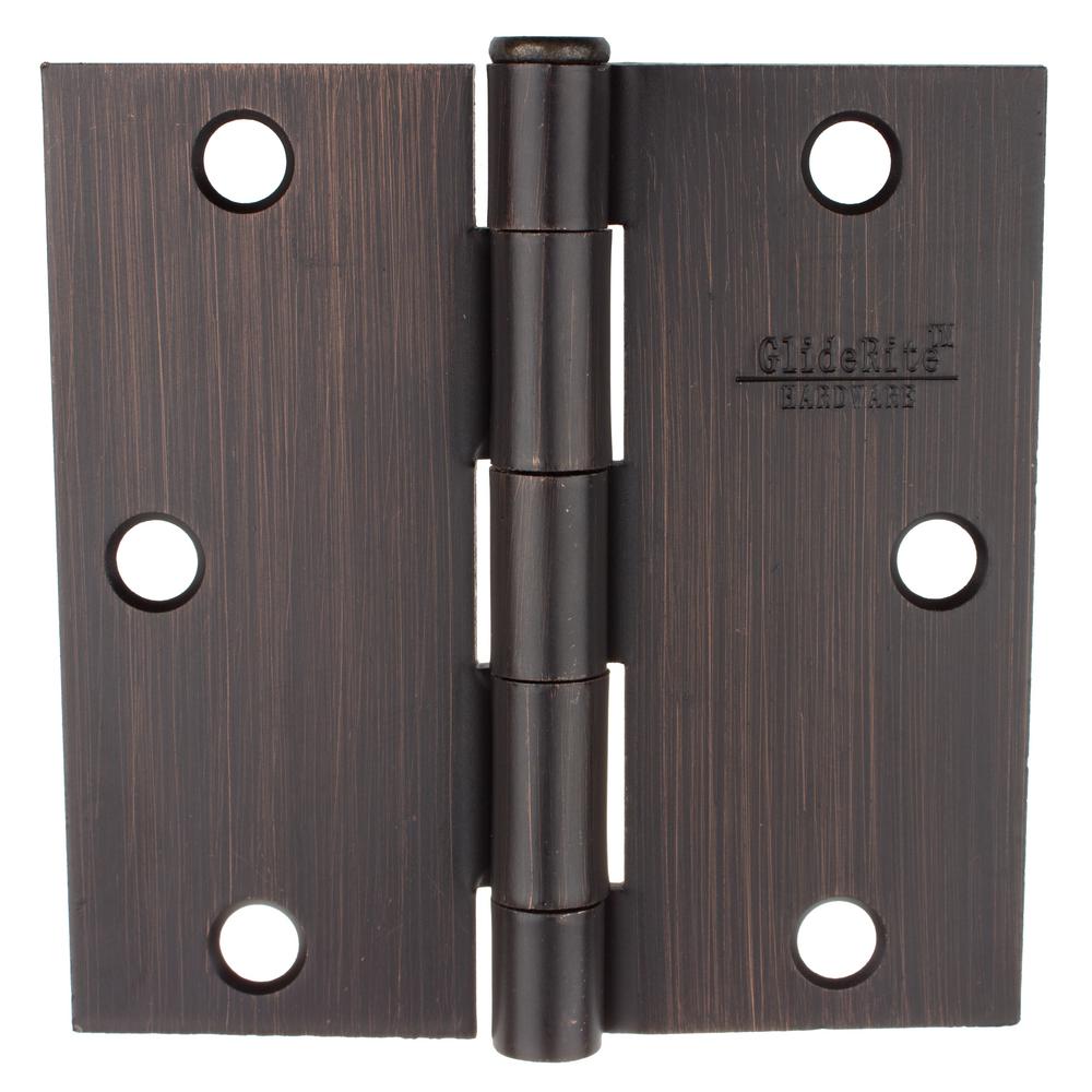 GlideRite 31/2 in. Oil Rubbed Bronze Steel Door Hinges Square Corner