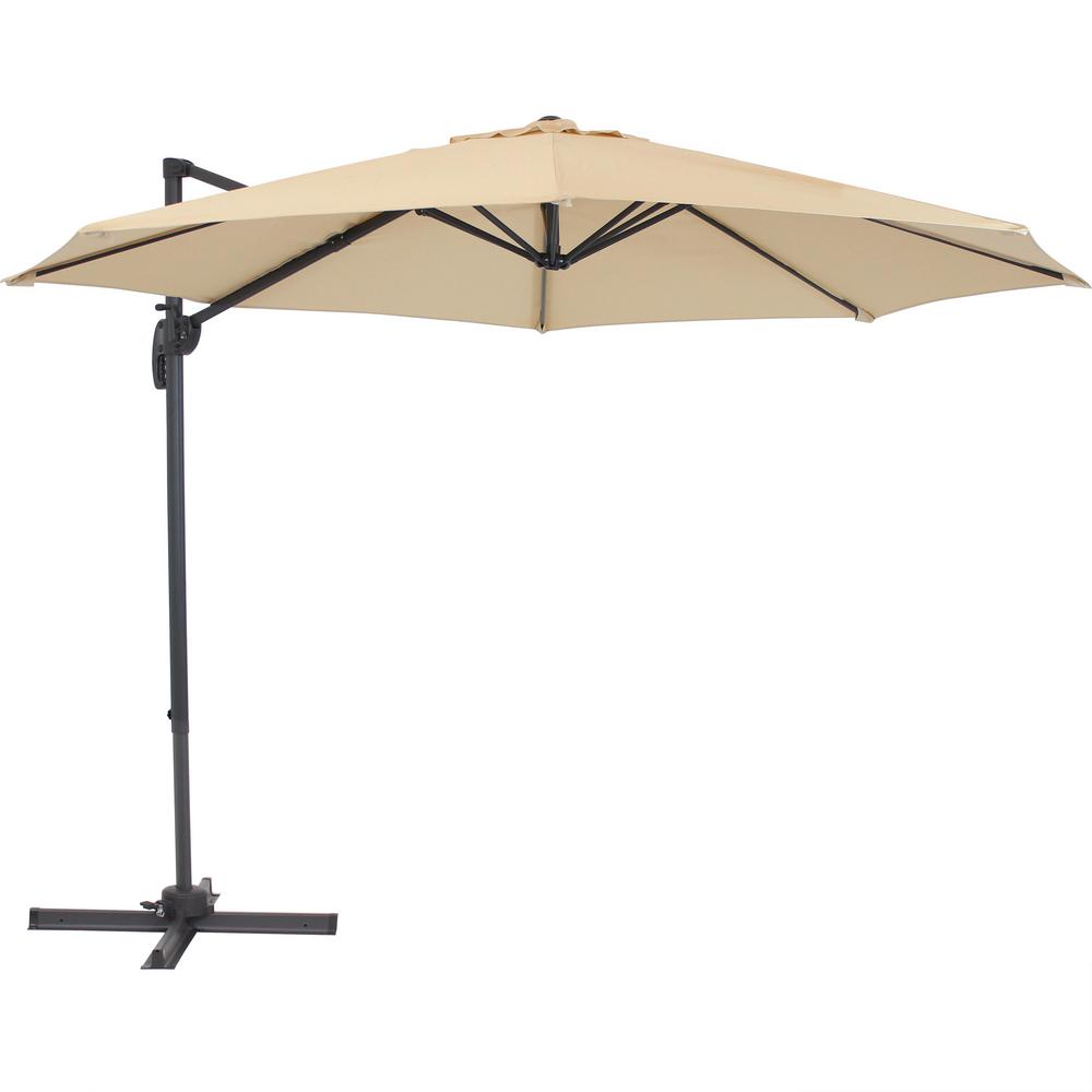 Hampton Bay 8 8 Ft X 14 Ft Triple Vent Outdoor Patio Umbrella In Red With Sand Bag Base B055 P N14 The Home Depot