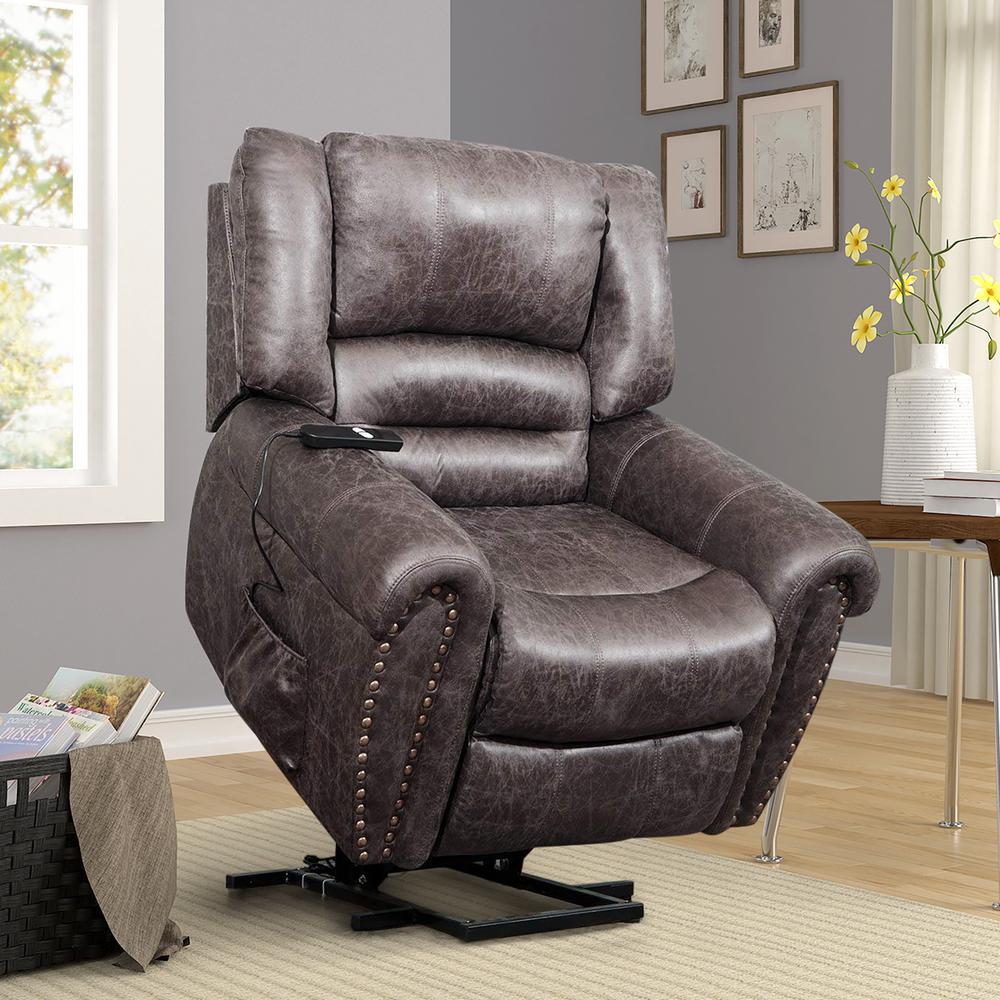 Harper & Bright Designs Brown Faux Leather Recliner Power Lift Chair