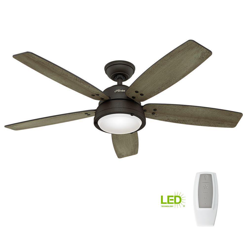 Hunter Channelside 52 In Led Indoor Outdoor Noble Bronze Ceiling Fan With Remote Control