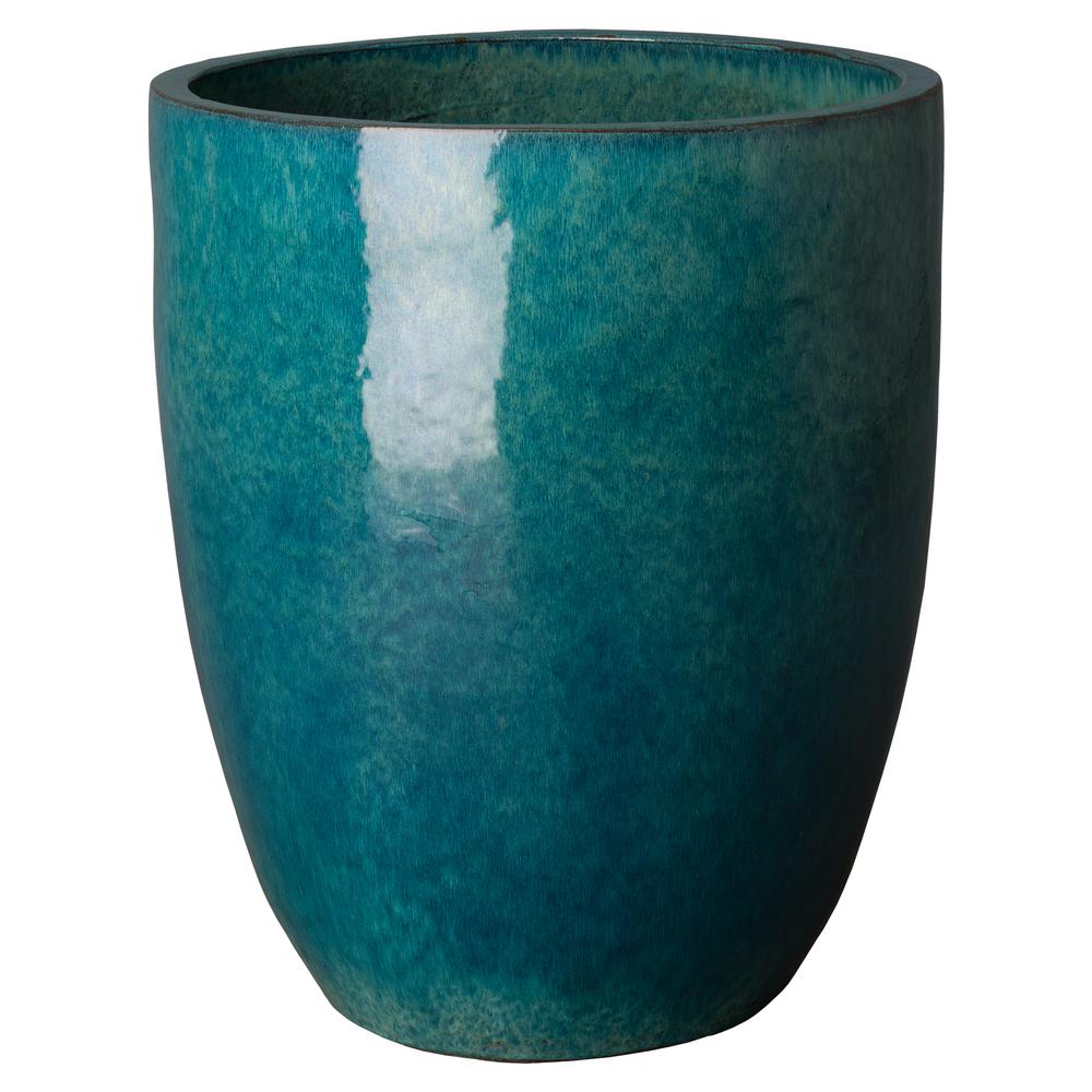 Emissary 28 in. Tall Round Teal Ceramic Planter-0552TL-3 - The Home Depot