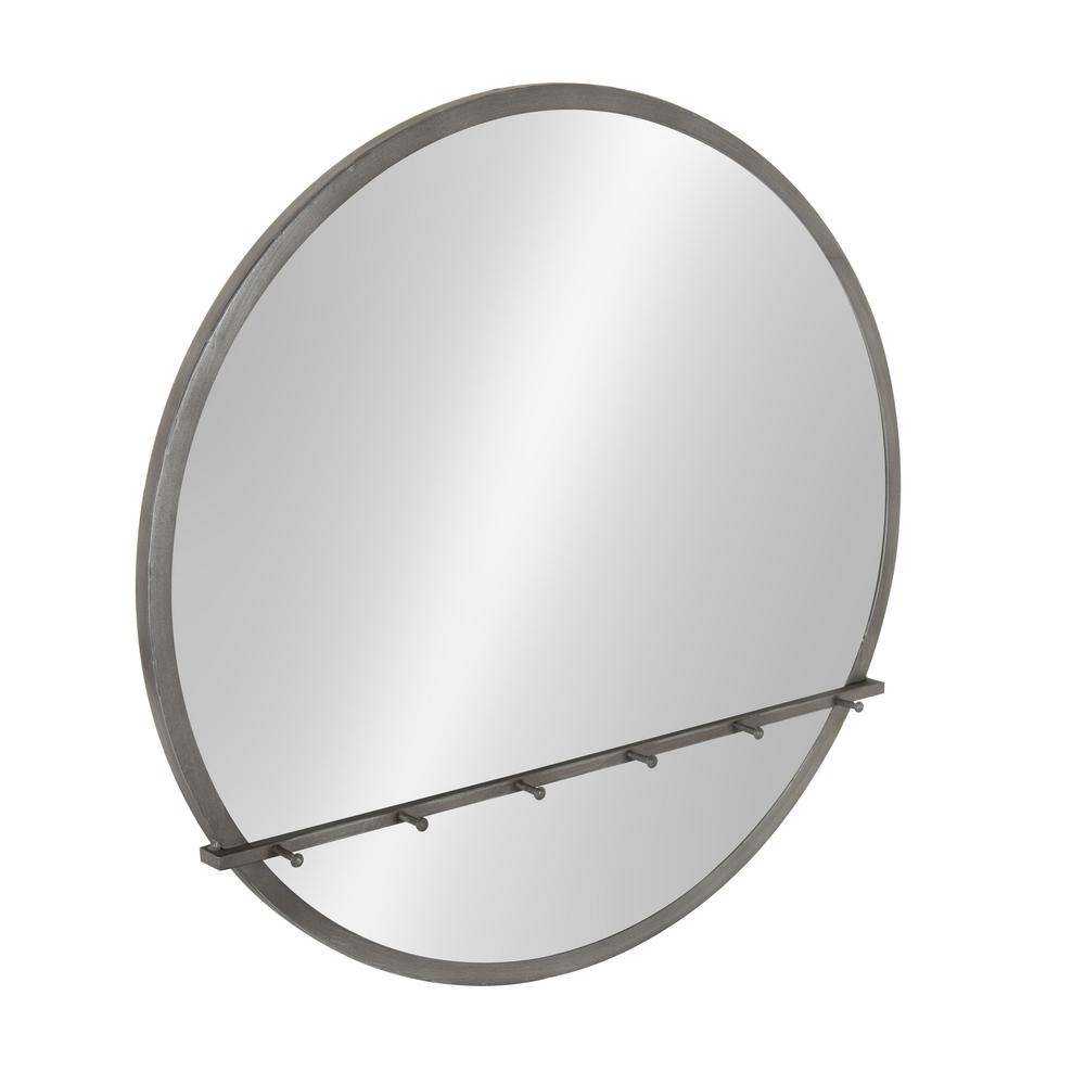 Kate And Laurel Oravo Wall Mounted Round Mirror With Hooks