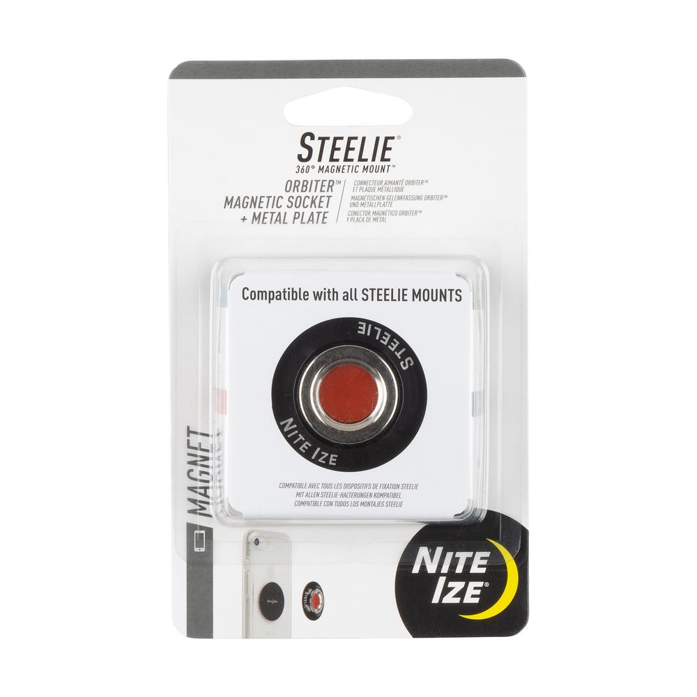 STMS-01-R7 STO-01-R7 /& IZE Restickable Adapter Hardware Mount Black Nite Ize Steelie Orbiter Magnetic Socket and Metal Plate one Size