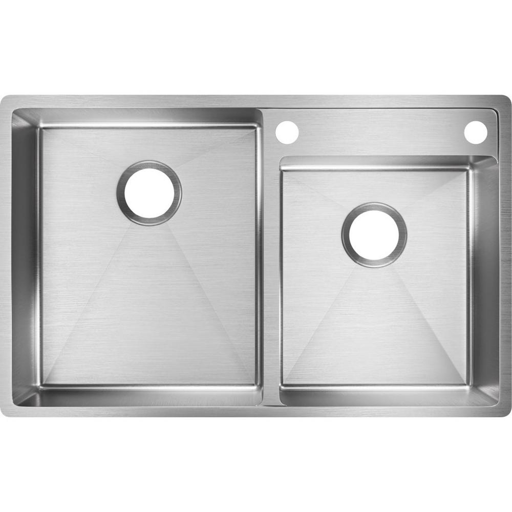 Elkay Crosstown Undermount Stainless Steel 33 In 2 Hole Double Bowl Right Deck Kitchen Sink With Widespread Faucet Holes