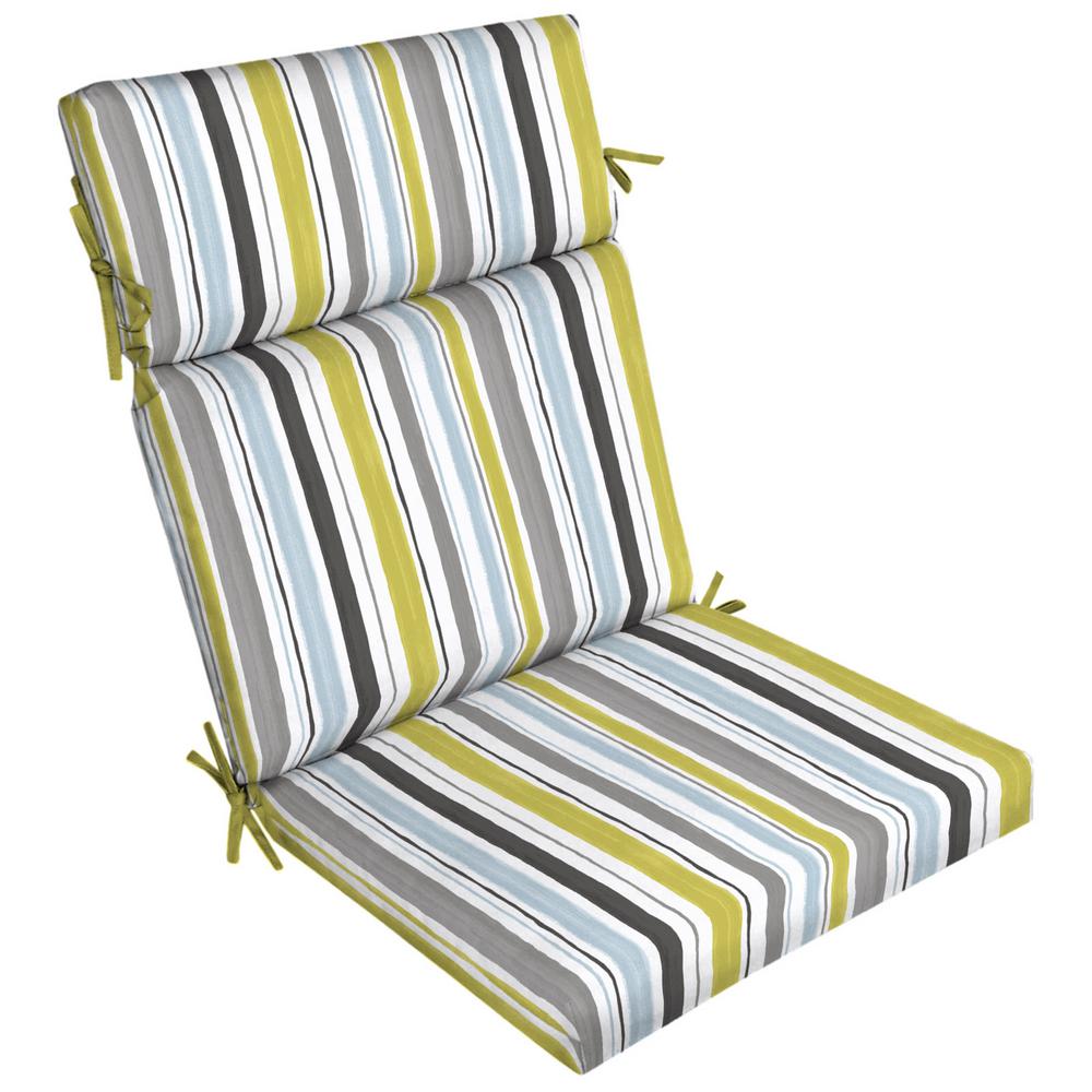 Hampton Bay Denim Stripe Rapid-Dry Deluxe Outdoor Dining Chair Cushion