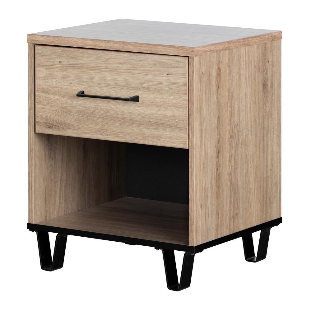 South Shore Fakto 1 Drawer Rustic Oak Nightstand 11026 The Home Depot