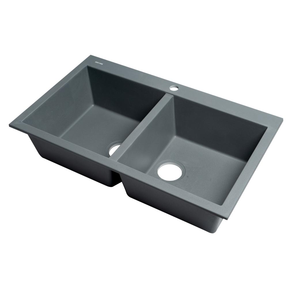 Alfi Brand Drop In Granite Composite 33 88 1 Hole 50 Double Drop In Granite Composite 33 88 1 Hole 50 Double Bowl Kitchen Sink Anium