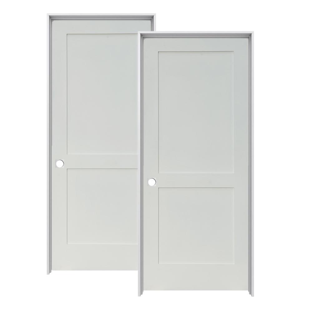 Krosswood Doors 28 In X 80 In Craftsman Shaker Primed Mdf 2 Panel Left Hand Wood Single Prehung Interior Door 2 Pack