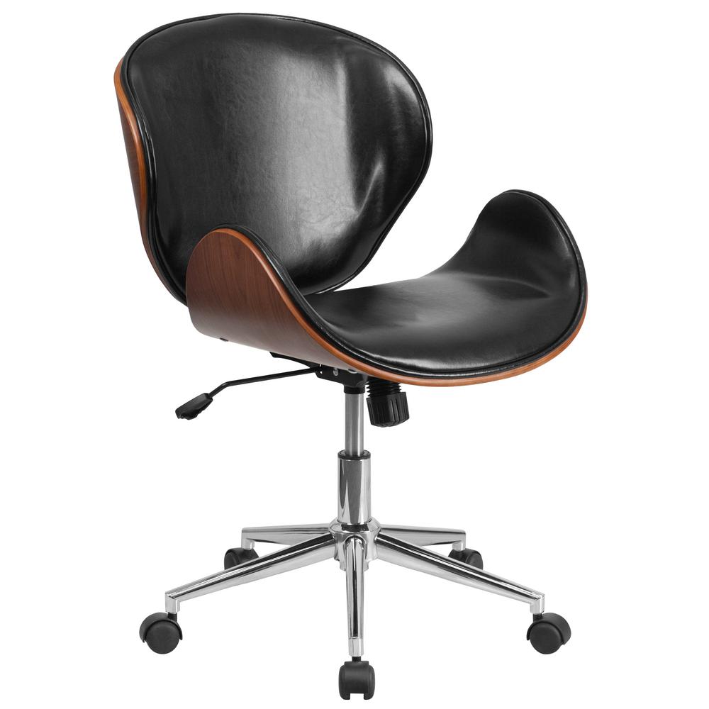 Flash Furniture Mid Back Walnut Wood Swivel Conference Chair In Flash Furniture Mid Back Walnut Wood Swivel Conference Chair In Black Leather