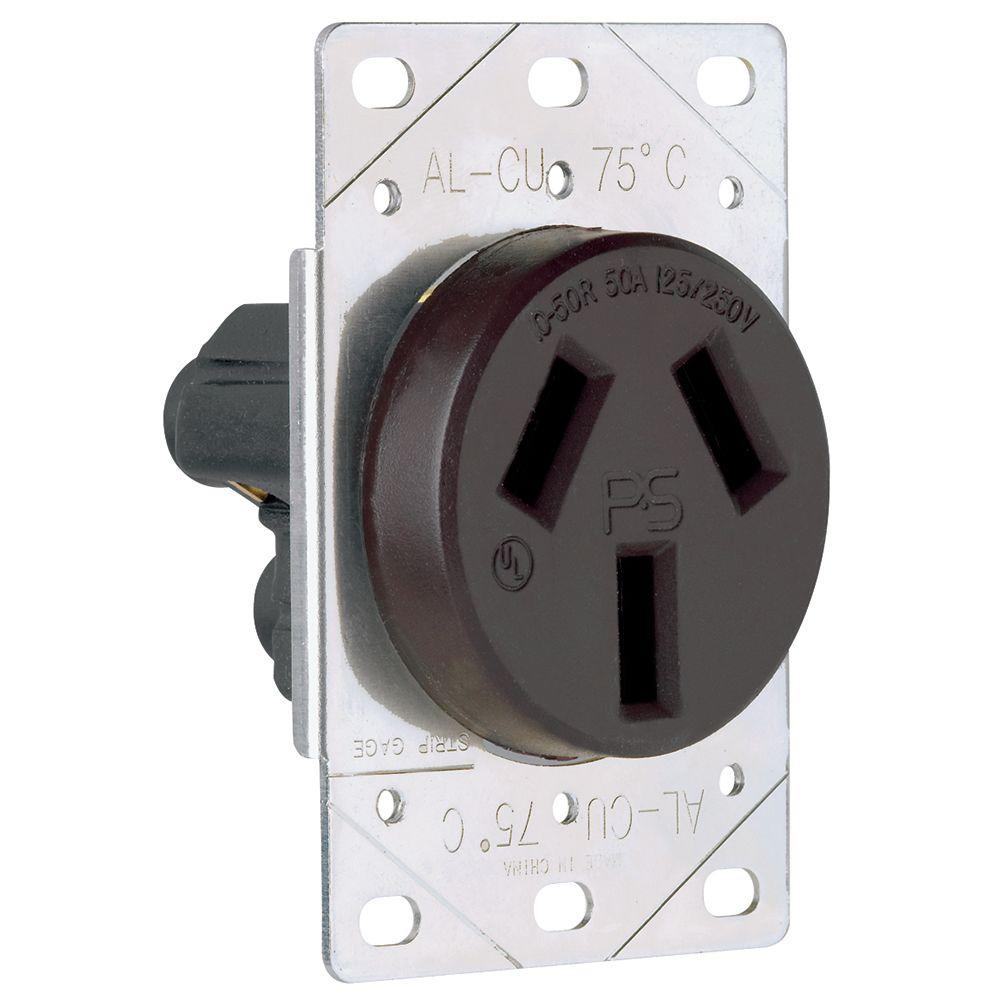 Leviton 279 50 Amp, 125/250 Volt, NEMA 14-50R, 3P, 4W, Flush Mounting Receptacle
