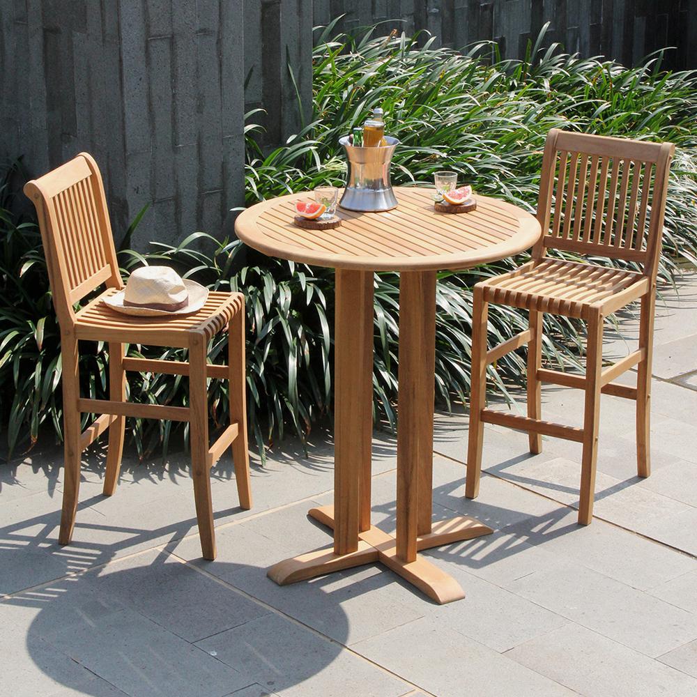 Cambridge Casual Heaton Teak Wood 3 Piece Bar Height Outdoor Bistro Set Hd 620150t The Home Depot