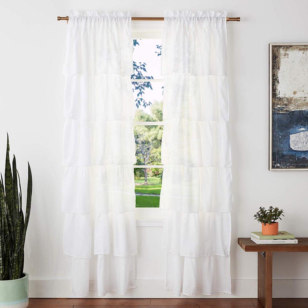 White Curtains Living Room Bedroom Window Curtain Light Filtering Rod Pocket Window Treatment Set 63 inch 1 Pair
