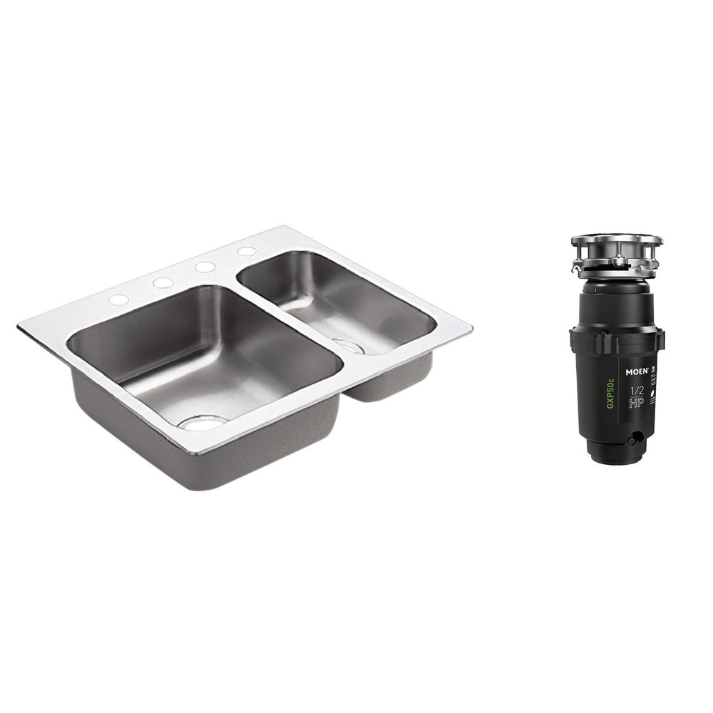 MOEN 2000 Series Drop In Stainless Steel 25 5 In 4 Hole Double Basin   Stainless Steel Moen Drop In Kitchen Sinks G202714 Gd 64 1000 