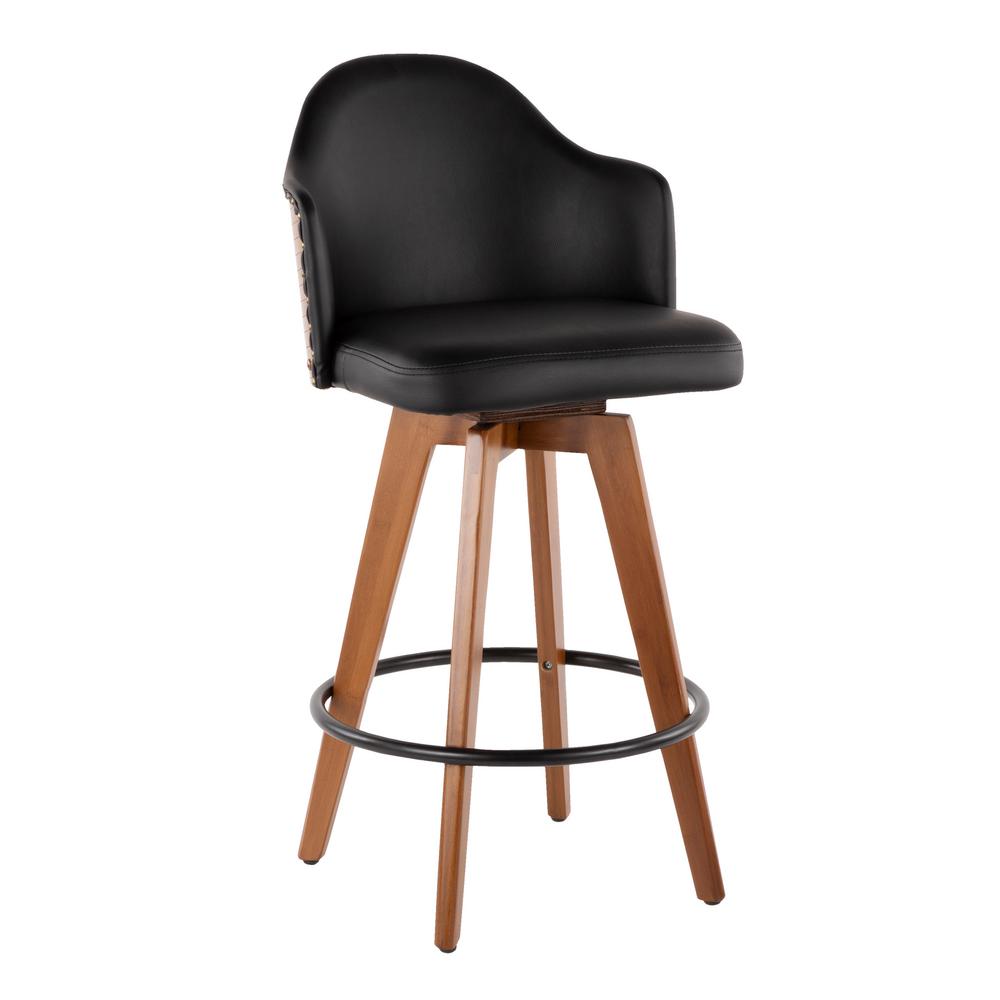 Lumisource Ahoy 26 In Walnut And Black Faux Leather Counter Stool Walnut And Black Faux Leather Counter Stool With Nailhead Trim