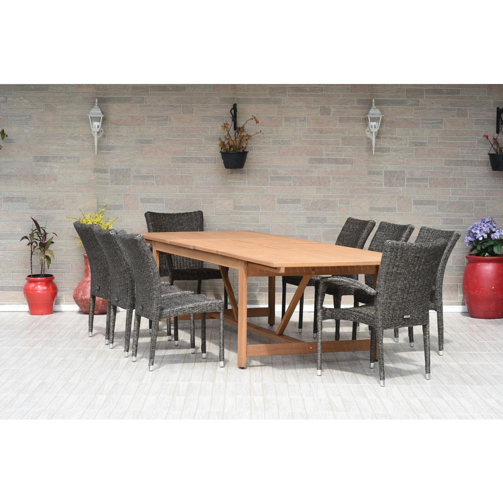 Amazonia Atlantis 9 Piece Wood Wicker Rectangular Patio Dining Set