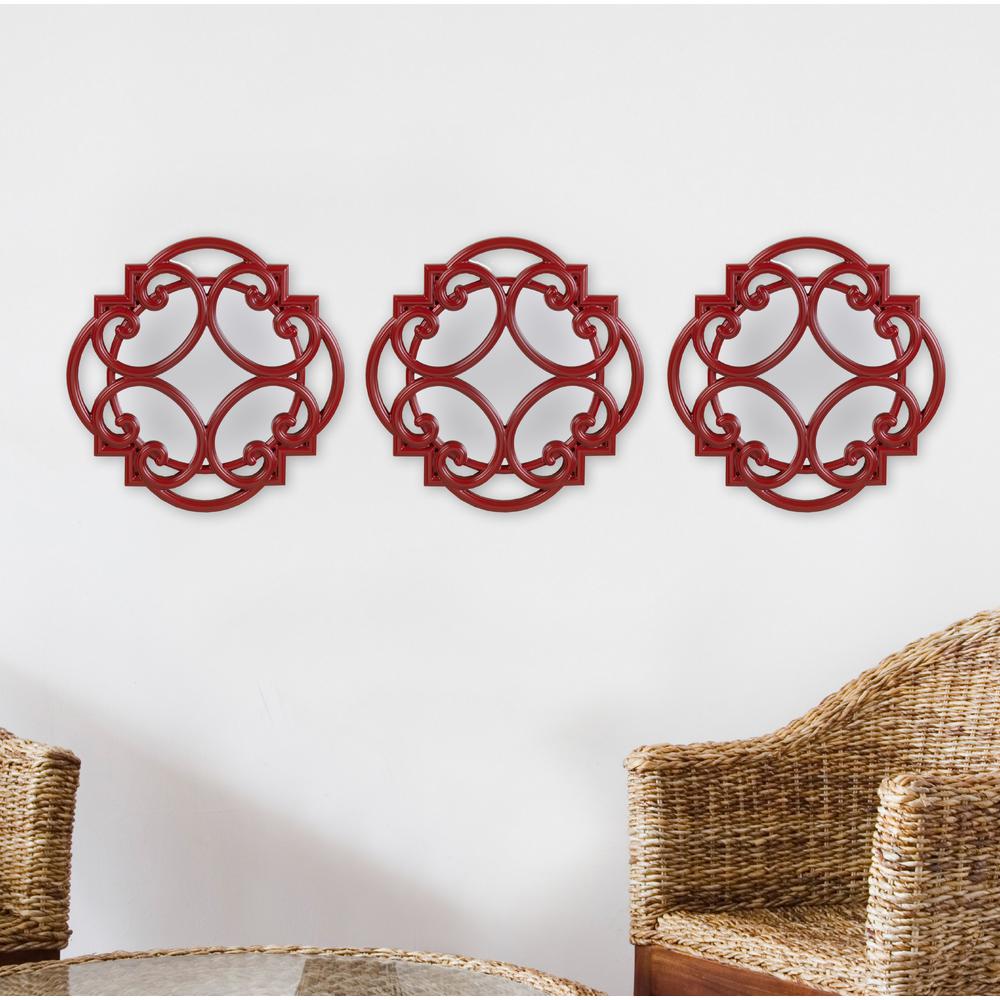 Elements 3 Piece Red Swirl Wall Decorative Mirror Set 5129399 The Elements 3 Piece Red Swirl Wall Decorative Mirror Set