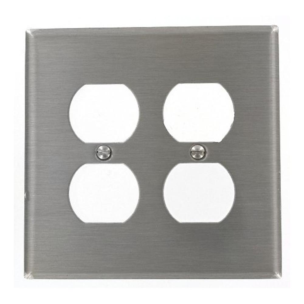 Leviton 2Gang 2 Duplex Receptacles, Midway Size Wall Plate Stainless
